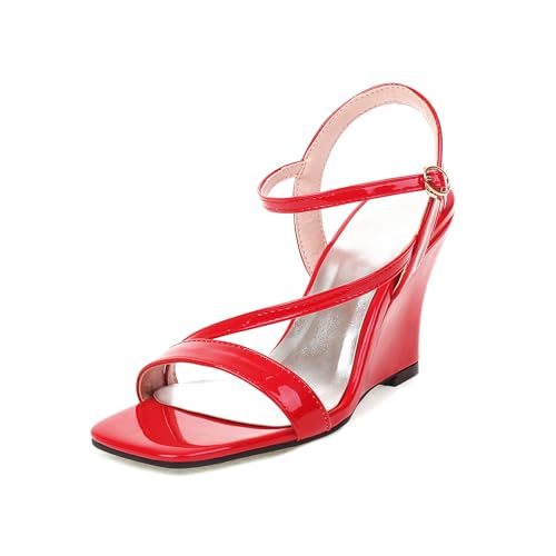 LISYIIZ Damen SS964 Sandale Mit Absatz mit Keilabsatz Hoch Synthetik Leicht Festkörper Rot - 35.5 EU LISYIIZ Damen SS964 Sandale Mit Absatz mit Keilabsatz Hoch Synthetik Leicht Festkörper Rot - 35.5 EU von LISYIIZ
