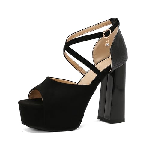 LISYIIZ Damen SS969 Sandale Mit Absatz mit Blockabsatz Niedrig Schnalle Plateau Peep Toe Schwarz - 44 EU LISYIIZ Damen SS969 Sandale Mit Absatz mit Blockabsatz Niedrig Schnalle Plateau Peep Toe Schwarz - 44 EU von LISYIIZ
