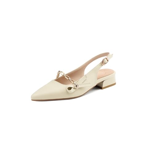 LISYIIZ Damen SS995 Flache Sandale mit Niedrig Spitze Schnalle Spitze Zehe Elfenbein - 40 EU LISYIIZ Damen SS995 Flache Sandale mit Niedrig Spitze Schnalle Spitze Zehe Elfenbein - 40 EU von LISYIIZ