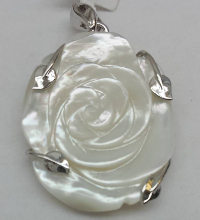 sterling Silber & Mop Blumen-Anhänger 3, 8 cm sterling Silber & Mop Blumen-Anhänger 3, 8 cm von LITABEADS