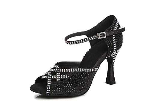 LITNERMIA Damen Einzelriemen Cut-Out Kristalle Satin Modern Latin Dance Schuhe Ausgestellte Absatz Sandalen,Schwarz 9cm Absatz,42 EU LITNERMIA Damen Einzelriemen Cut-Out Kristalle Satin Modern Latin Dance Schuhe Ausgestellte Absatz Sandalen,Schwarz 9cm Absatz,42 EU von LITNERMIA