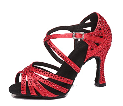 LITNERMIA Damen Hochzeit Party Sandalen Peep Toe Kreuz Riemen Strass Tango Ballsaal Latein Tanzschuhe, Rot B 9cm Absatz,42.5 EU LITNERMIA Damen Hochzeit Party Sandalen Peep Toe Kreuz Riemen Strass Tango Ballsaal Latein Tanzschuhe, Rot B 9cm Absatz,42.5 EU von LITNERMIA