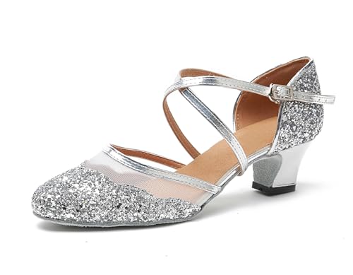 LITNERMIA Damen Mesh Glitzer Latein Tanzschuhe Modern Prom Geschlossene Zehen Pumps,L267 Silber 5cm Absatz,34.5 EU LITNERMIA Damen Mesh Glitzer Latein Tanzschuhe Modern Prom Geschlossene Zehen Pumps,L267 Silber 5cm Absatz,34.5 EU von LITNERMIA