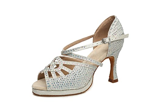 LITNERMIA Damen Peep Toe Cut-Out Glitzernde Strasssteine Ballsaal Modern Tanzschuhe Abschlussball Sandalen,AL458 Silber 9cm Absatz,42.5 EU LITNERMIA Damen Peep Toe Cut-Out Glitzernde Strasssteine Ballsaal Modern Tanzschuhe Abschlussball Sandalen,AL458 Silber 9cm Absatz,42.5 EU von LITNERMIA