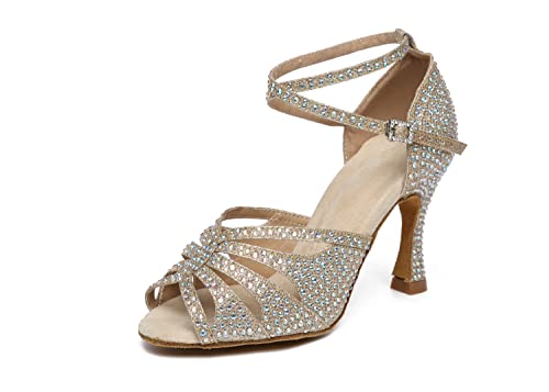 LITNERMIA Damen Peep Toe Cut-Out Glitzernde Strasssteine Ballsaal Modern Tanzschuhe Abschlussball Sandalen,AL487 Champagner 9cm Absatz,42 EU LITNERMIA Damen Peep Toe Cut-Out Glitzernde Strasssteine Ballsaal Modern Tanzschuhe Abschlussball Sandalen,AL487 Champagner 9cm Absatz,42 EU von LITNERMIA