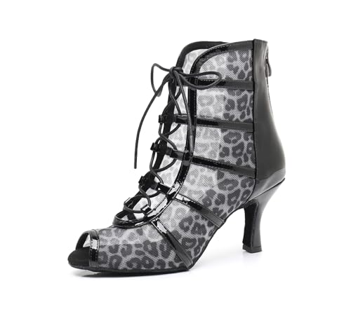 LITNERMIA Damen Peep Toe Mesh Modern Stahlrohr Latin Dance Schnürstiefeletten, XZ3202 Schwarz, 38 EU von LITNERMIA