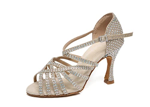 LITNERMIA Damen Peep Toe Sandalen Glitzer Strass Tango Ballroom Tanzschuhe,AL467 Champagner 9cm Absatz,34.5 EU LITNERMIA Damen Peep Toe Sandalen Glitzer Strass Tango Ballroom Tanzschuhe,AL467 Champagner 9cm Absatz,34.5 EU von LITNERMIA