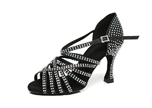 LITNERMIA Damen Peep Toe Sandalen Glitzer Strass Tango Ballroom Tanzschuhe,AL467 Schwarz 9cm Absatz,34.5 EU LITNERMIA Damen Peep Toe Sandalen Glitzer Strass Tango Ballroom Tanzschuhe,AL467 Schwarz 9cm Absatz,34.5 EU von LITNERMIA