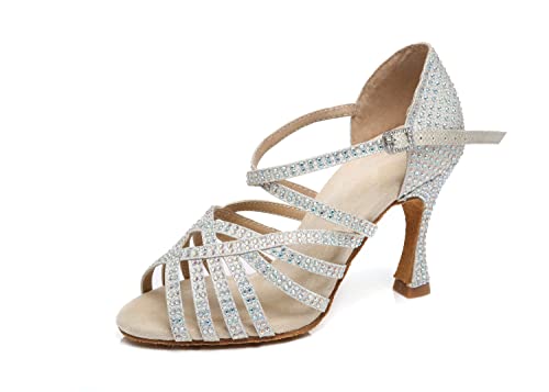 LITNERMIA Damen Peep Toe Sandalen Glitzer Strass Tango Ballroom Tanzschuhe,AL467 Silber 9cm Absatz,39.5 EU LITNERMIA Damen Peep Toe Sandalen Glitzer Strass Tango Ballroom Tanzschuhe,AL467 Silber 9cm Absatz,39.5 EU von LITNERMIA