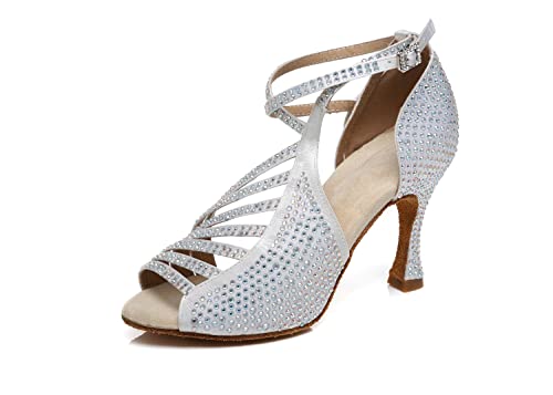 LITNERMIA Damen Peep Toe Sandalen Glitzer Strass Tango Ballroom Tanzschuhe,AL468 Silber Weiß 9cm Absatz,39.5 EU LITNERMIA Damen Peep Toe Sandalen Glitzer Strass Tango Ballroom Tanzschuhe,AL468 Silber Weiß 9cm Absatz,39.5 EU von LITNERMIA
