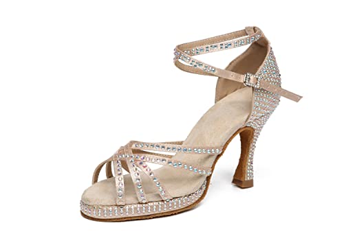 LITNERMIA Damen Plateau Sandalen Cut-Out Strass Ballroom Modern Tanzschuhe,Beige 9cm Absatz,34.5 EU LITNERMIA Damen Plateau Sandalen Cut-Out Strass Ballroom Modern Tanzschuhe,Beige 9cm Absatz,34.5 EU von LITNERMIA