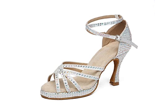 LITNERMIA Damen Plateau Sandalen Cut-Out Strass Ballroom Modern Tanzschuhe,Weiß 9cm Absatz,42.5 EU LITNERMIA Damen Plateau Sandalen Cut-Out Strass Ballroom Modern Tanzschuhe,Weiß 9cm Absatz,42.5 EU von LITNERMIA