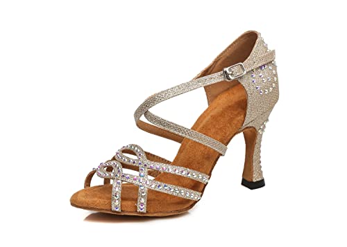 LITNERMIA Damen Sandalen Glitzer Strass Tango Moderne Knöchelriemen Lateinische Tanzschuhe,Champagner 9cm Absatz,39.5 EU LITNERMIA Damen Sandalen Glitzer Strass Tango Moderne Knöchelriemen Lateinische Tanzschuhe,Champagner 9cm Absatz,39.5 EU von LITNERMIA