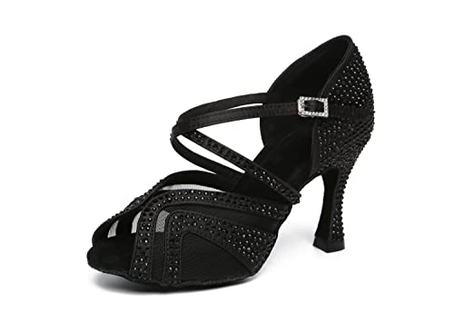 LITNERMIA Damen Satin Mesh Kristalle Tango Ballroom Tanzschuhe Brautsandalen,Schwarz 9cm Absatz,34.5 EU LITNERMIA Damen Satin Mesh Kristalle Tango Ballroom Tanzschuhe Brautsandalen,Schwarz 9cm Absatz,34.5 EU von LITNERMIA