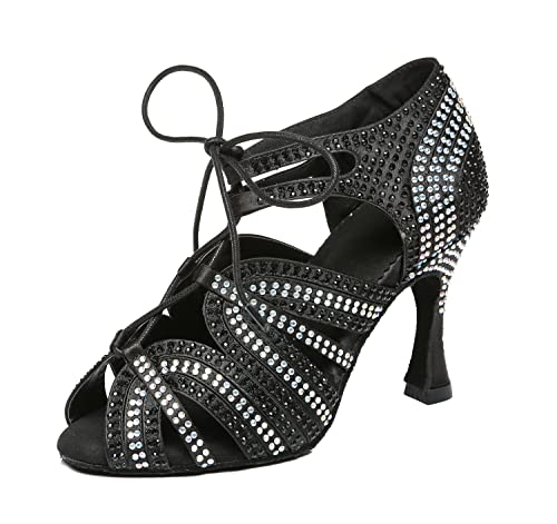 LITNERMIA Damen Schnürschuhe Strass Latin Tanzschuhe Sexy Ballsaal Sandalen,AL453 Schwarz 9cm Absatz,36.5 EU LITNERMIA Damen Schnürschuhe Strass Latin Tanzschuhe Sexy Ballsaal Sandalen,AL453 Schwarz 9cm Absatz,36.5 EU von LITNERMIA