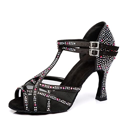 LITNERMIA Damen T-Strap Mesh Strass Ballsaal Lateinamerikanische Tanzschuhe Abschlussball Sandalen,Schwarz 9cm Absatz,34.5 EU LITNERMIA Damen T-Strap Mesh Strass Ballsaal Lateinamerikanische Tanzschuhe Abschlussball Sandalen,Schwarz 9cm Absatz,34.5 EU von LITNERMIA