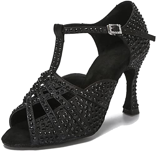 LITNERMIA Damen T-Strap Peep Toe Strass Ballsaal Lateinamerikanische Tanzschuhe Hochzeit Party Sandalen,A Schwarz 9cm Absatz,36.5 EU LITNERMIA Damen T-Strap Peep Toe Strass Ballsaal Lateinamerikanische Tanzschuhe Hochzeit Party Sandalen,A Schwarz 9cm Absatz,36.5 EU von LITNERMIA