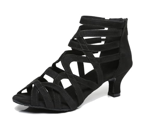 LITNERMIA Damen Tanzschuhe Schnürschuhe Midern Ballsaal Latin Boots, Al477 schwarz 5 cm Absatz, 36 EU von LITNERMIA