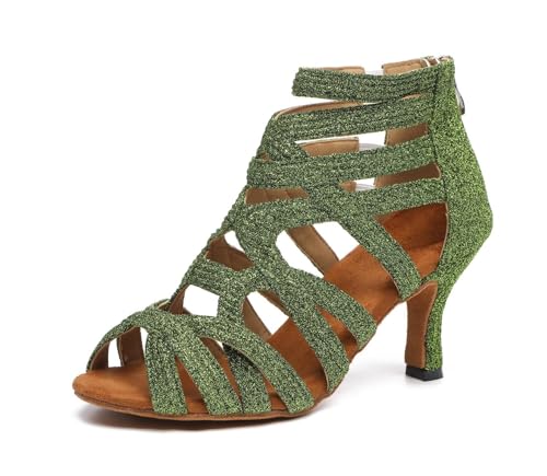 LITNERMIA Chaussures de danse latines à lacets pour femme, Al521 Vert talon 7.5 cm,35 EU von LITNERMIA