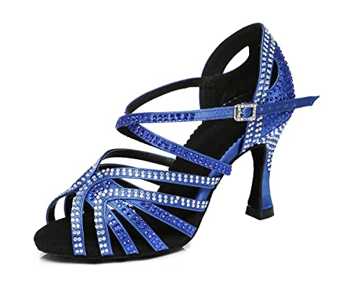 LITNERMIA Damen Tanzschuhe mit ausgestelltem Absatz Satin Strasssteine Moderne Latein Tanzschuhe,AL450 Blau 9cm Absatz,34.5 EU LITNERMIA Damen Tanzschuhe mit ausgestelltem Absatz Satin Strasssteine Moderne Latein Tanzschuhe,AL450 Blau 9cm Absatz,34.5 EU von LITNERMIA