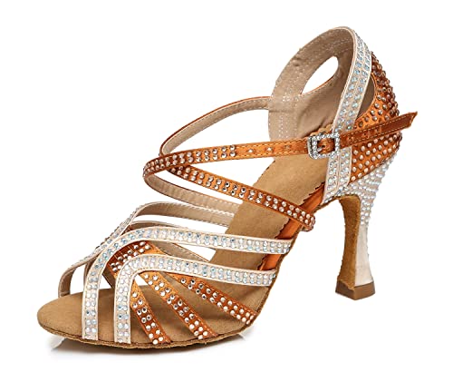 LITNERMIA Damen Tanzschuhe mit ausgestelltem Absatz Satin Strasssteine Moderne Latein Tanzschuhe,AL450 Braun Beige 9cm Absatz,42.5 EU LITNERMIA Damen Tanzschuhe mit ausgestelltem Absatz Satin Strasssteine Moderne Latein Tanzschuhe,AL450 Braun Beige 9cm Absatz,42.5 EU von LITNERMIA