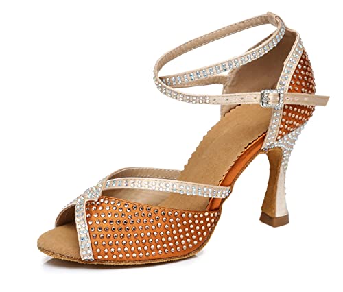 LITNERMIA Damen Tanzschuhe mit ausgestelltem Absatz Satin Strasssteine Moderne Latein Tanzschuhe,AL451 Braun 9cm Absatz,42.5 EU LITNERMIA Damen Tanzschuhe mit ausgestelltem Absatz Satin Strasssteine Moderne Latein Tanzschuhe,AL451 Braun 9cm Absatz,42.5 EU von LITNERMIA