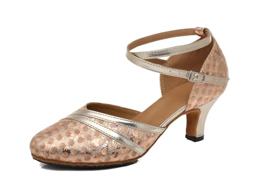 LITNERMIA Damen Geschlossener Zehen Glitzer Synthetik Latein Tango Ballsaal Moderne Tanzschuhe Party Pumps Schuhe,Champagner 6cm Absatz,40 EU von LITNERMIA