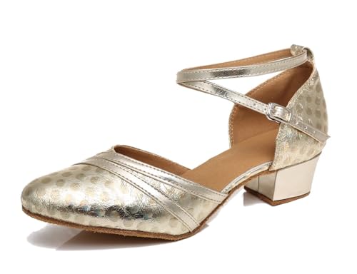 LITNERMIA Damen Geschlossener Zehen Glitzer Synthetik Latein Tango Ballsaal Moderne Tanzschuhe Party Pumps Schuhe,Gold 3.5cm Absatz,39 EU von LITNERMIA