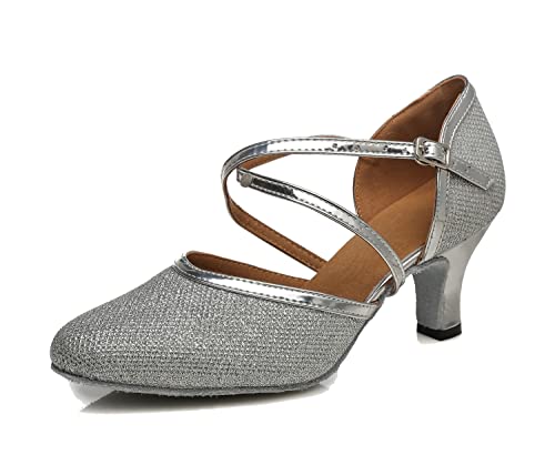 LITNERMIA Frauen Geschlossene Zehe Latein Tango Ballsaal Moderne Tanzschuhe Praxis Pumps, Al481 Silber, 6 cm Absatz, 38 EU von LITNERMIA