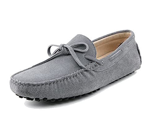 LITNERMIA Herren Freizeit Mokassins Schnürknoten Wildleder Leder Fahren Loafers Bootsschuhe, Grau - hellgrau - Größe: 42 1/3 EU von LITNERMIA