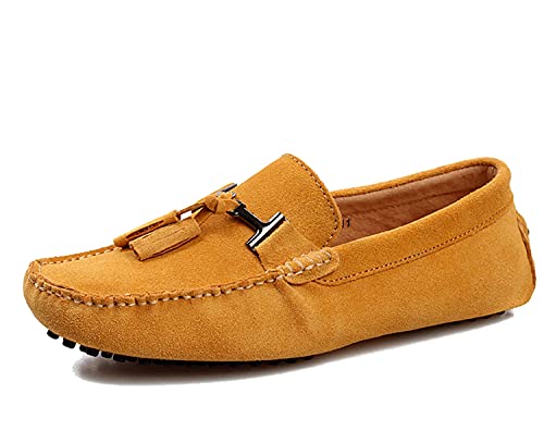 LITNERMIA Herren Freizeitschuhe aus Veloursleder, Quasten zum Autofahren, Pennyloafer Bootsschuhe, Gelb - gelb - Größe: 39 2/3 EU von LITNERMIA