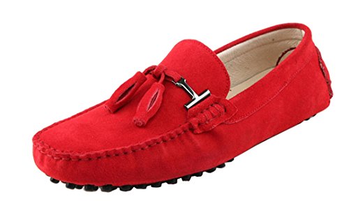 LITNERMIA Herren Freizeitschuhe aus Veloursleder, Quasten zum Autofahren, Pennyloafer Bootsschuhe, Rot - rot - Größe: 39 2/3 EU von LITNERMIA