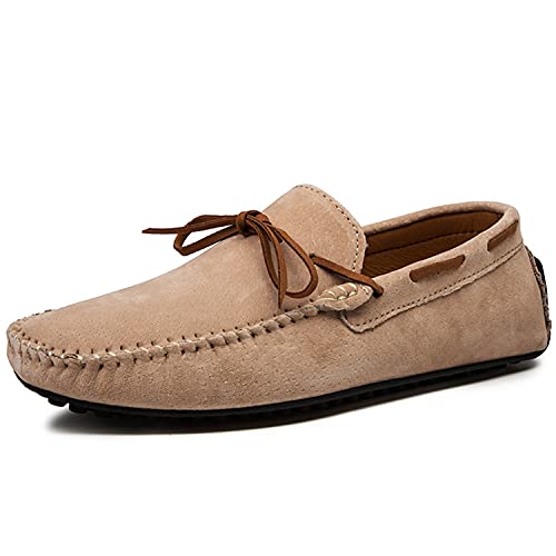 LITNERMIA Herren-Mokassins, Gummisohle, zum Schnüren, Knoten, Wildleder, zum Autofahren, Loafers, Wanderschuhe, Beige - khaki - Größe: 42 1/3 EU von LITNERMIA