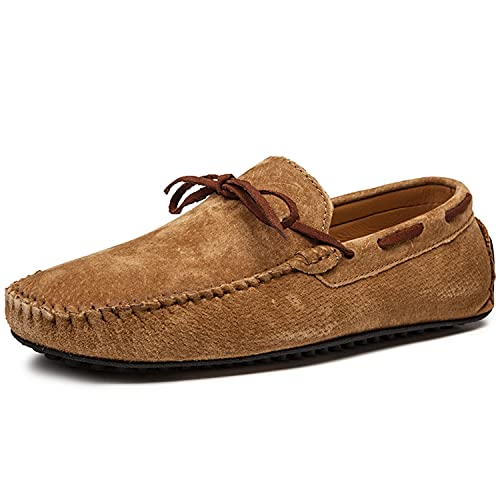 LITNERMIA Herren-Mokassins, Gummisohle, zum Schnüren, Knoten, Wildleder, zum Autofahren, Loafers, Wanderschuhe, Braun - braun - Größe: 43.5 EU von LITNERMIA