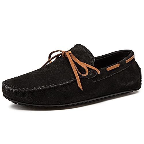 LITNERMIA Herren-Mokassins, Gummisohle, zum Schnüren, Knoten, Wildleder, zum Autofahren, Loafers, Wanderschuhe, Schwarz - Schwarz - Größe: 47 1/3 EU von LITNERMIA