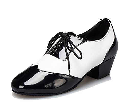 LITNERMIA Herren-Tanzschuhe mit Schnürung, Leder, Chacha, Tango, Jazz, Rumba, Ballsaal, moderne Tanzschuhe, Al2009 schwarz weiß PU 4 5 cm Absatz, 42 2/3 EU von LITNERMIA