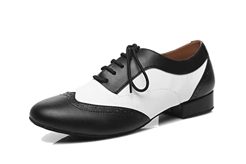 LITNERMIA Herren-Tanzschuhe mit Schnürung, Leder, Chacha, Tango, Jazz, Rumba, Ballsaal, moderne Tanzschuhe, Al421 schwarz weiß 2 5 cm Absatz, 38 2/3 EU von LITNERMIA