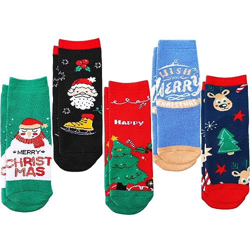 LITOON 5 Paare Weihnachtssocken Kinder Weihnachtssocken Unisex Crew Baumwollsocken für Kinder von 1-3/3-5/6-8/9-12 Jahren Jungen und Mädchen (DE/NL/SE/PL, Alter, 1 Jahr, 3 Jahre, Regular, SET01) von LITOON