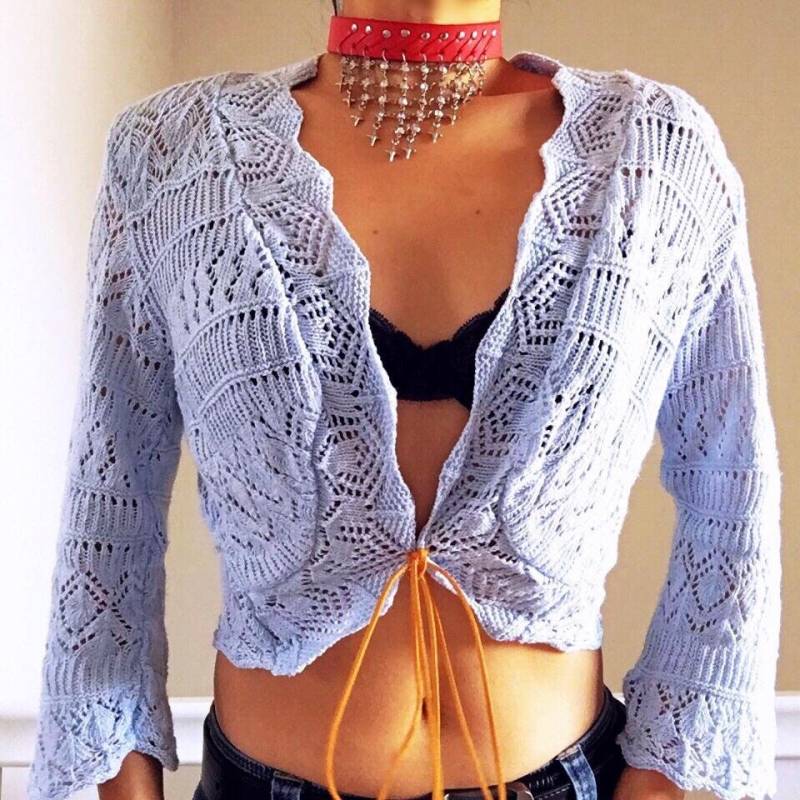 Festival Krawatte Strick Baby Blau Strickjacke Crop Jacke Top von LITTLEDREAMERUK