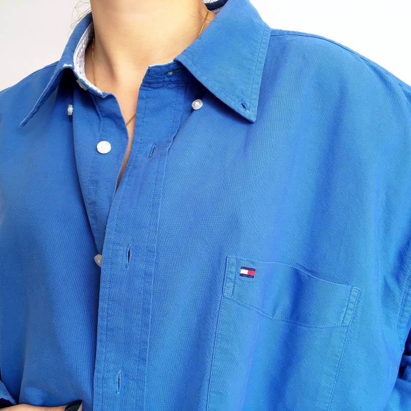 Herren Unisex Tommy Hilfiger Vintage Blau Langärmeliges Baumwollshirt Oberteil von LITTLEDREAMERUK