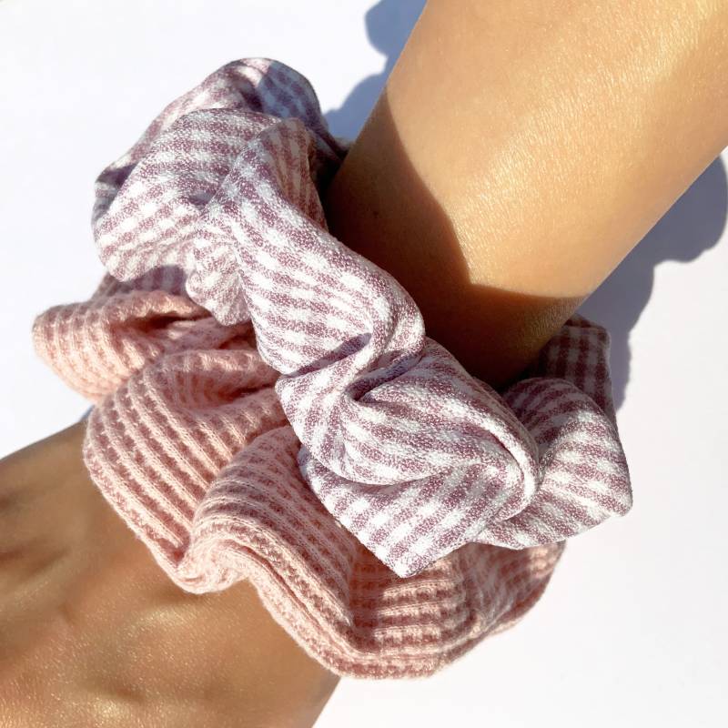 Rosa Kariert Uni Gemischt Handgemacht Scrunchie 2 A Pack Großes Haarband Scrunchies Elastics 90Er Y2K Mixed Kombipaket Set Accessoire Festival von LITTLEDREAMERUK