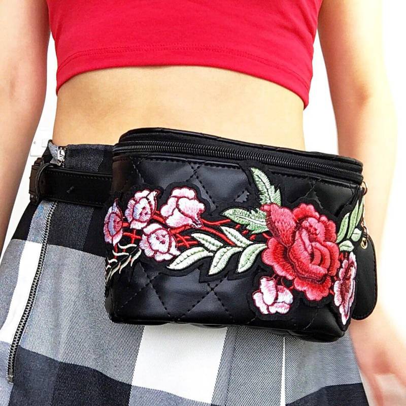 Rote Florale Kunstleder Gürteltasche Schwarz von LITTLEDREAMERUK