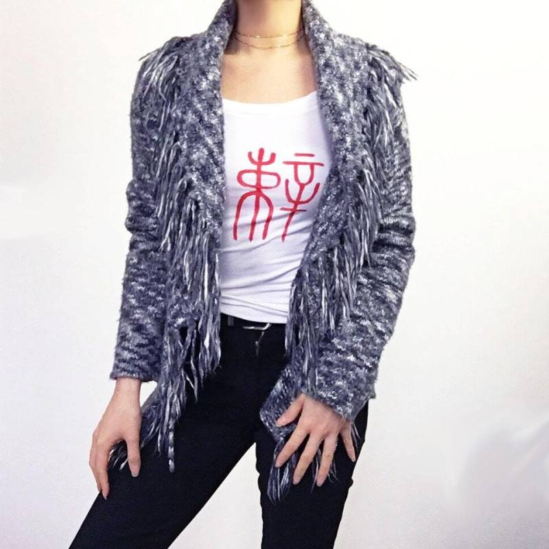 Vintage Boho Hippie Grau Gestrickte Fransen Cardigan Jacke von LITTLEDREAMERUK