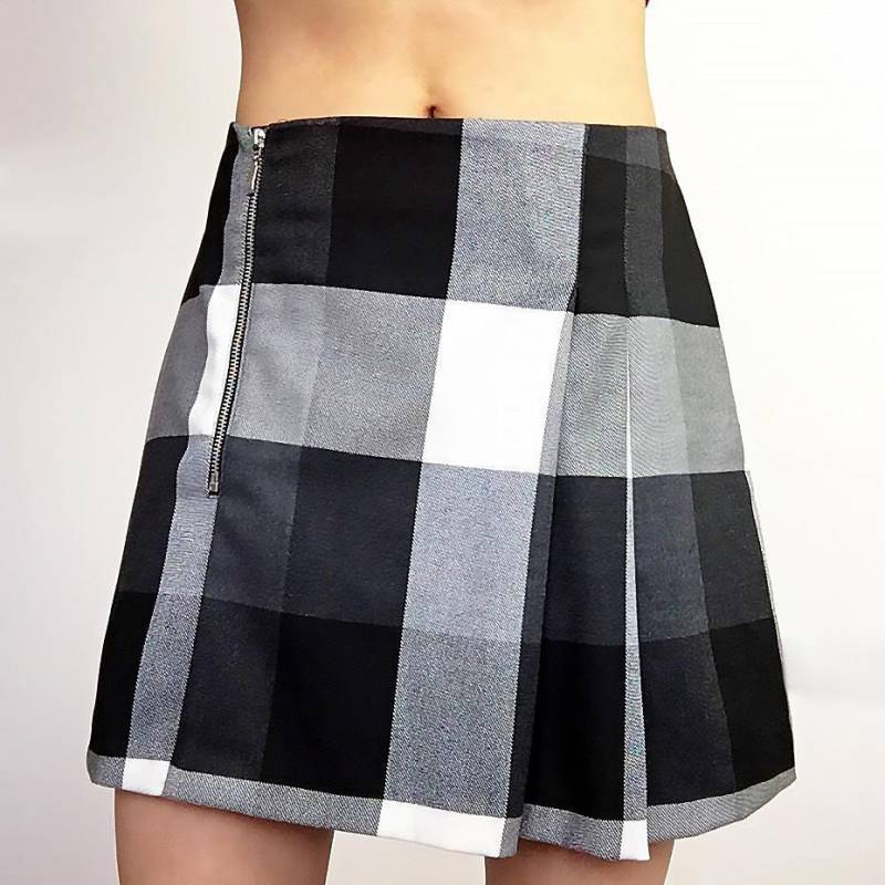 Y2K 00S Kariert Hoch Tailliert Seitlich Doppelfalten Plissee Faltenrock von LITTLEDREAMERUK