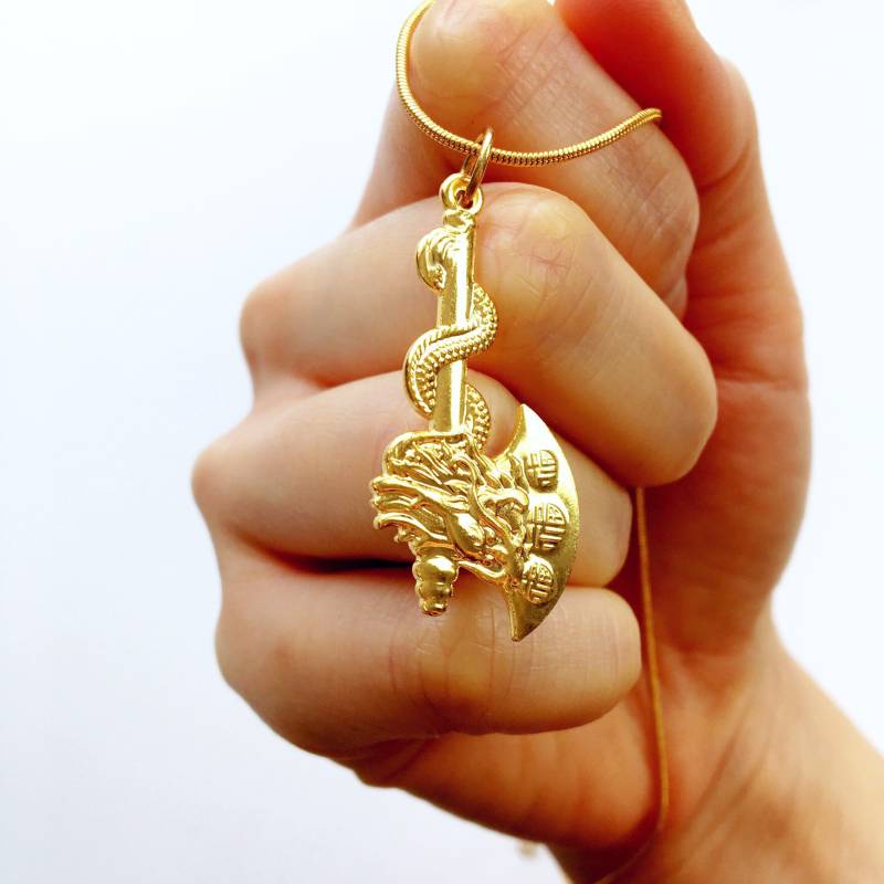 Y2K 90Er Vintage Gold Drachen Axt Halskette von LITTLEDREAMERUK
