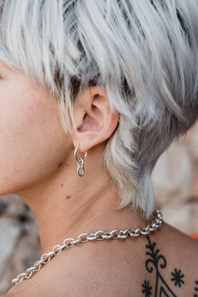 Dreifach Creolen Baumeln Ohrringe/Silber Hopps Baumelnde Drop Oval Chunky Gliederkette Dreifach Creolen Baumeln Ohrringe/Silber Hopps Baumelnde Drop Oval Chunky Gliederkette von LITjewelryShop