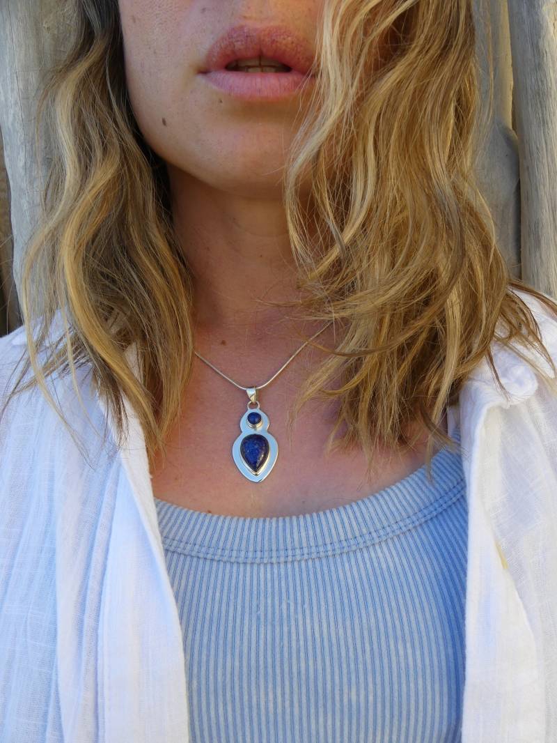 Lapis Lazuli Silberanhänger/Anhänger Silberkette Frauen Halskette Mit von LITjewelryShop