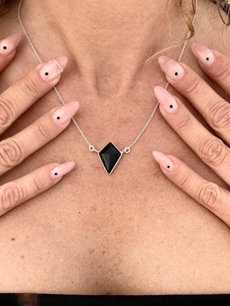 Onyx Rhombus Anhänger/Silber Schwarze Halskette Frauen Schwarzer Onyx Rhombus Anhänger/Silber Schwarze Halskette Frauen Schwarzer von LITjewelryShop
