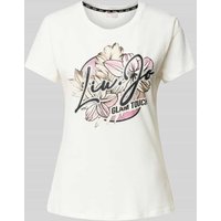 LIU JO SPORT T-Shirt mit Label-Print und Ziersteinbesatz in Weiss, Größe S von LIU JO SPORT