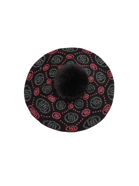 LIU.JO - LIU.JO Baskenmütze mit Bommel, Logo, Strass, Schwarz von LIU.JO